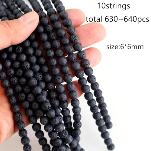 HERZWILD 630Pcs Lava Beads Natural Black Lava Stone Beads Round Stone Bead Natural Gemstone Bead for Bracelets Necklace Jewelry Making(6mm) - Image 2