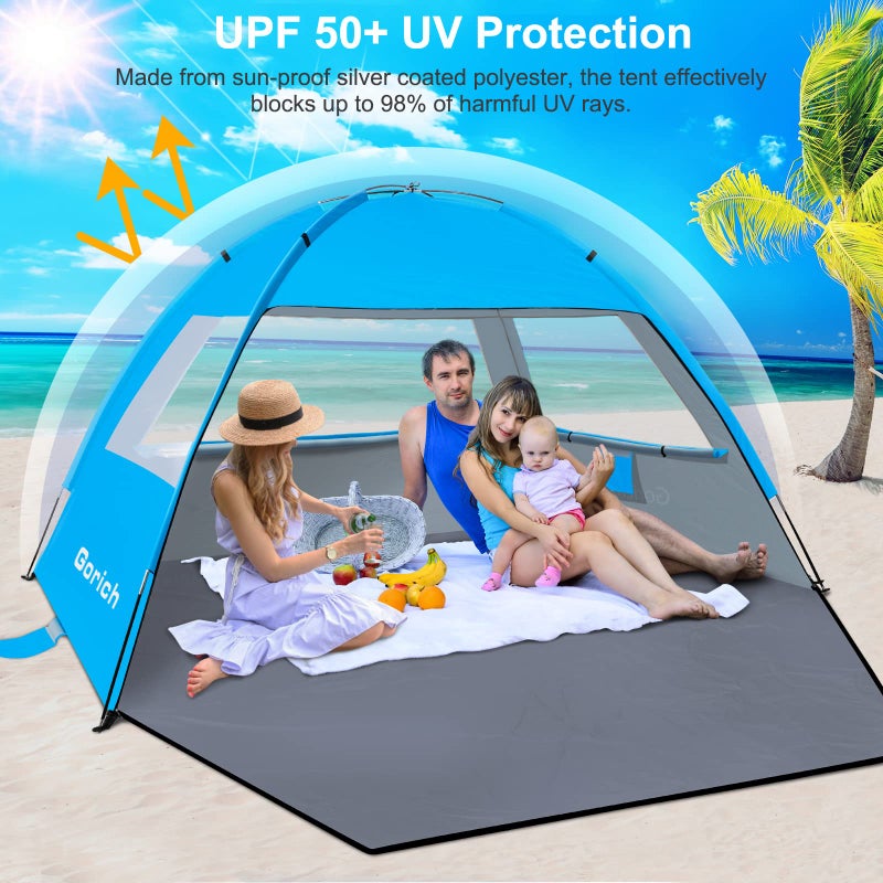 Gorich Beach Tent Sun Shelter for 3/4/6/8/10 Person with UPF 50ï¼‹ UV Protection, Lightweight & Easy Setup Beach Shade Canopy, Portable Beach Shade Tent Beach Cabana - Image 3