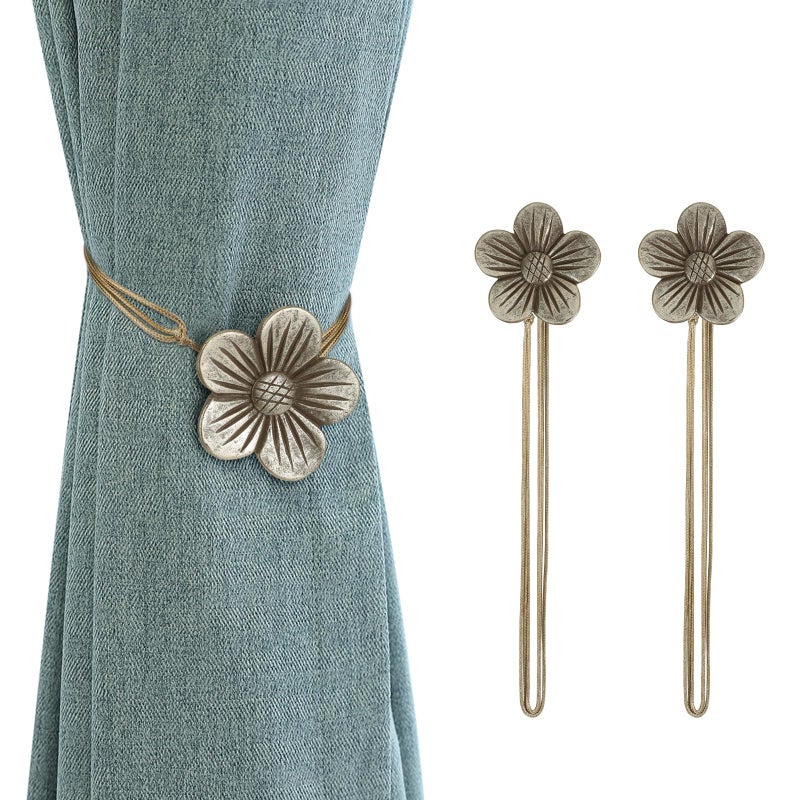 Lewondr Magnetic Curtain Tie 1 Pair Vintage Resin Flower Curtain Drapery Holdback Window Curtain Decorative Buckle Holder for Home Cafe Balcony Coffee