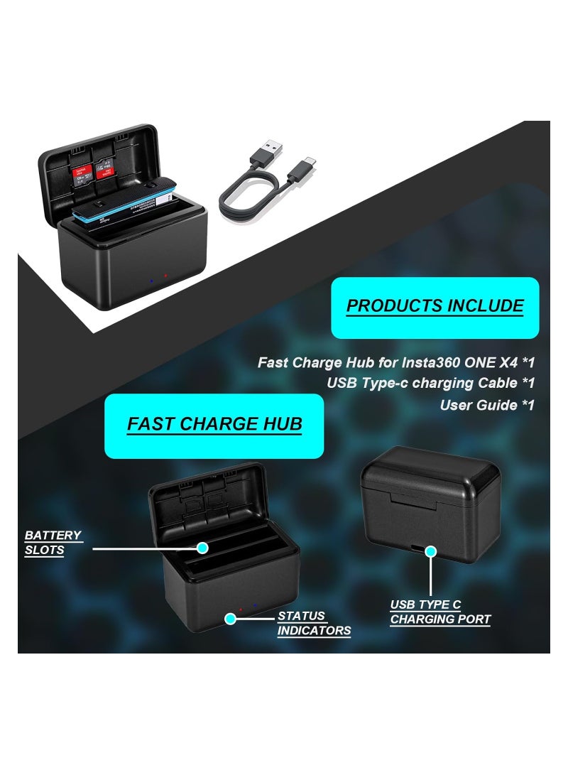 SOLARAE شاحن بطارية مزدوج لكاميرا Insta360 X4 - مركز شحن سريع مع حقيبة تخزين، فتحات بطاقة Micro SD، وكابل USB Type C لملحقات كاميرا الحركة. - Image 4