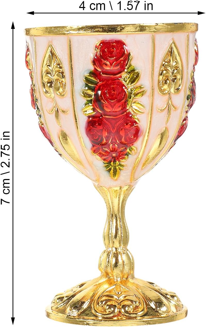 Zerodeko Vintage Metal Liquor Cup Small Wine Glass Retro Embossed Flower Pattern Iron Art Mini Cup for Home Bar Party Decorative Tableware - Image 2