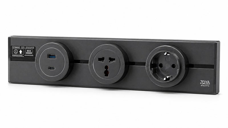 Track Socket  black 40cm  with English socket + German socket + Type-C socket input and USB port