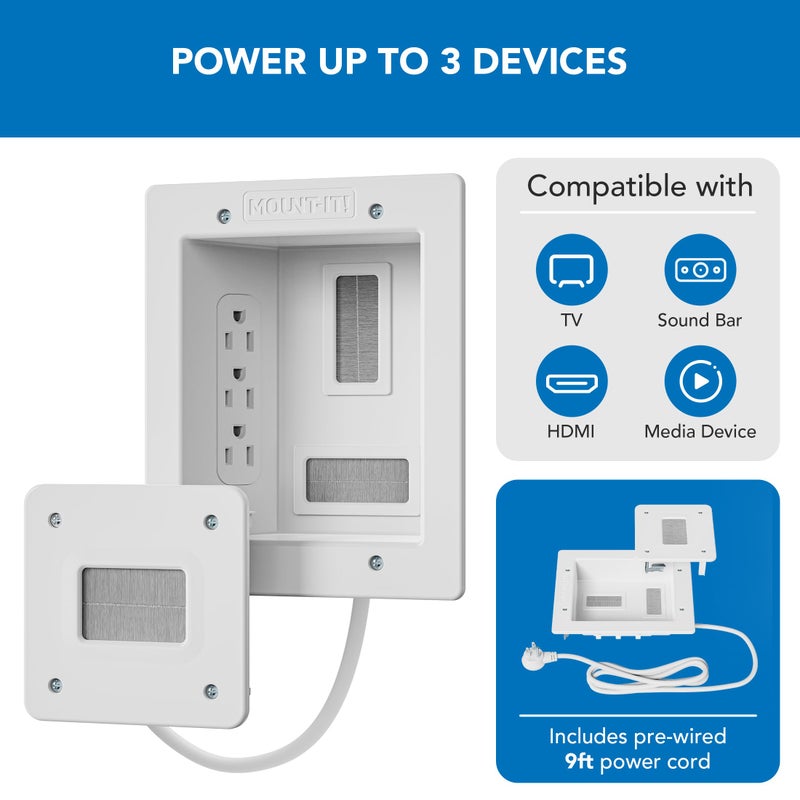 Mount-It! in-Wall TV Cable Management Kit with Recessed Power - Triple Outlet, 9ft Extension Cord and Hand Saw - Easy, Safe TV Outlet Wall Kit and TV Cable Hider Behind Wall - Image 4