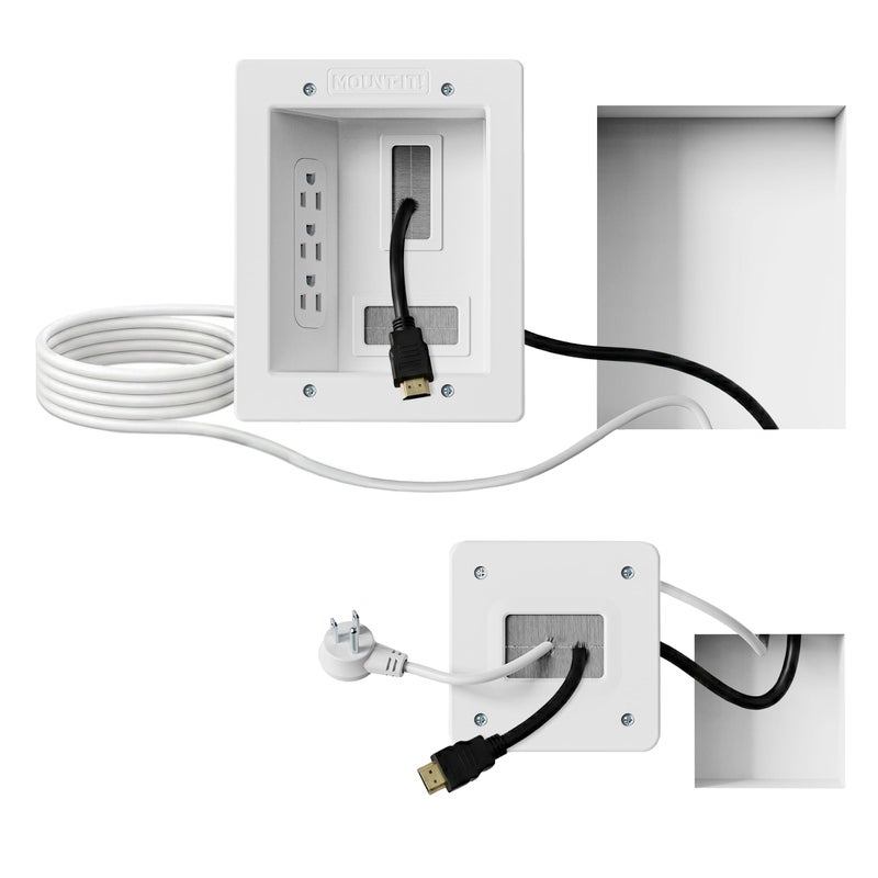 Mount-It! in-Wall TV Cable Management Kit with Recessed Power - Triple Outlet, 9ft Extension Cord and Hand Saw - Easy, Safe TV Outlet Wall Kit and TV Cable Hider Behind Wall - Image 1