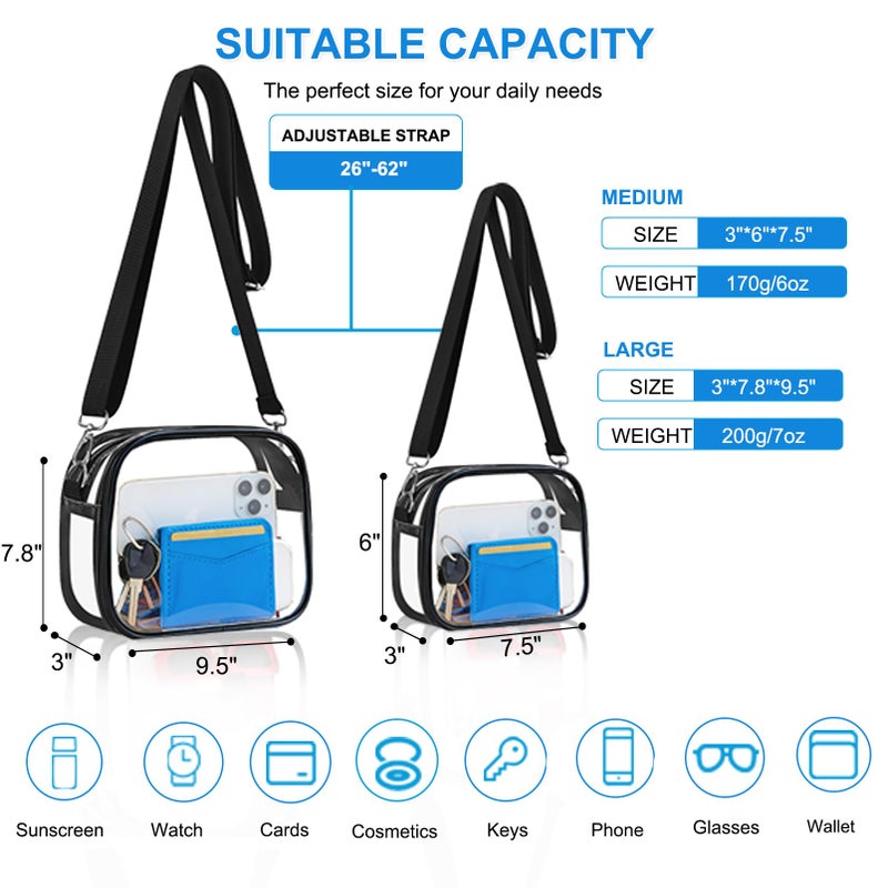 Busiuw Clear Bag for Stadium Events- Small Mini Stadium Bag Sports Fan Handbags & Purses for Festivel Concert Work(Black) - Image 3