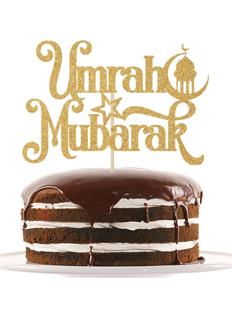 Generic - Umrah Mubarak Cake Topper, Ramadan Mubarak Cake Decorations, Muslim Eid al-Fitr Party Decorations Gold Glitter - Image 1