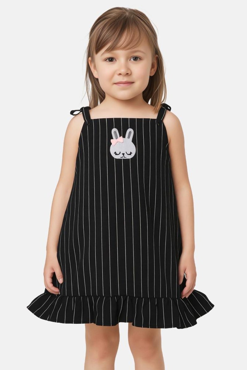 KOTON فستان مخطط بياقة مربعة للفتيات الصغيرات، متعدد الألوان - Image 1