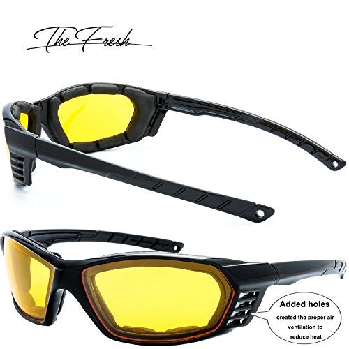 The Fresh Motorcycle Riding Glasses Padded Frame Lens Block 100% UVB for Outdoor Activity Sport (27-Black, 3 Pairs of Yellow) - Image 4