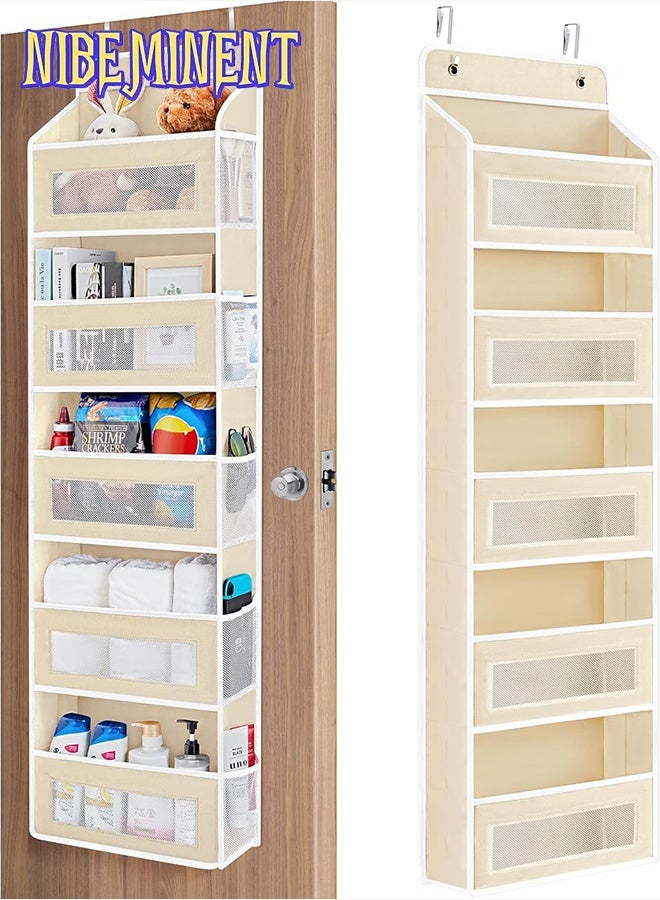 NIBEMINENT Over The Door Organizer Storage, 5 Shelf Hanging Door Organizer with 5 Large Capacity Pockets, Anti Tilt 44 lb Load Behind Door Storage for Bedroom, Bathroom, Pantry, Nursery,（Beige）  - Image 1
