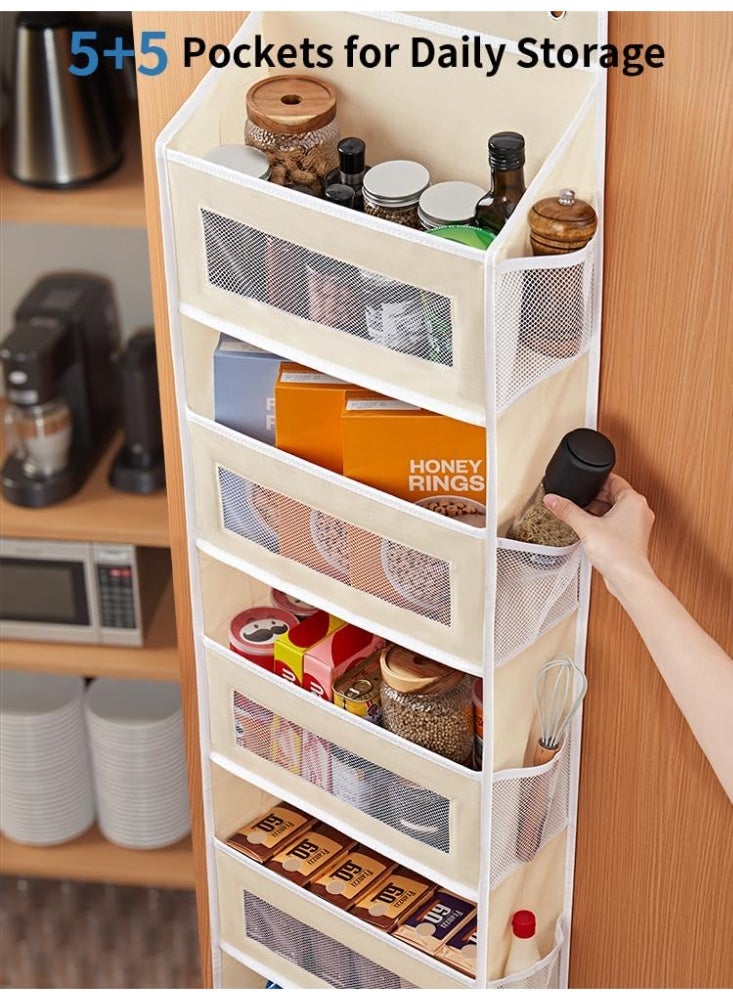 NIBEMINENT Over The Door Organizer Storage, 5 Shelf Hanging Door Organizer with 5 Large Capacity Pockets, Anti Tilt 44 lb Load Behind Door Storage for Bedroom, Bathroom, Pantry, Nursery,（Beige）  - Image 4