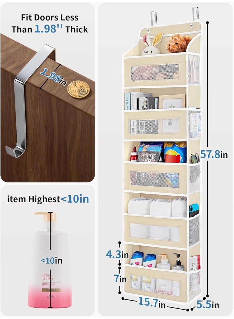 NIBEMINENT Over The Door Organizer Storage, 5 Shelf Hanging Door Organizer with 5 Large Capacity Pockets, Anti Tilt 44 lb Load Behind Door Storage for Bedroom, Bathroom, Pantry, Nursery,（Beige）  - Image 2