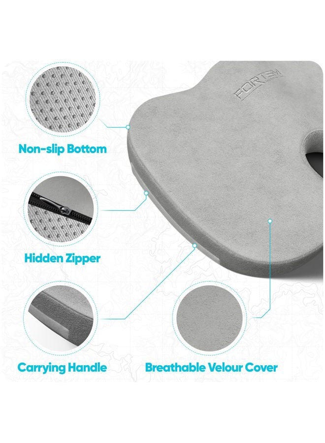 FORTEM Chair Cushion, Seat Cushion for Office Chair, Car Seat Cushion, Coccyx Orthopedic Pillow, Desk Chair Memory Foam Sitting Pillow, Washable Cover (Velour, Grey) - Image 5