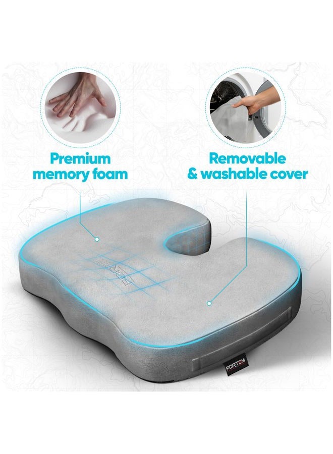 FORTEM Chair Cushion, Seat Cushion for Office Chair, Car Seat Cushion, Coccyx Orthopedic Pillow, Desk Chair Memory Foam Sitting Pillow, Washable Cover (Velour, Grey) - Image 3