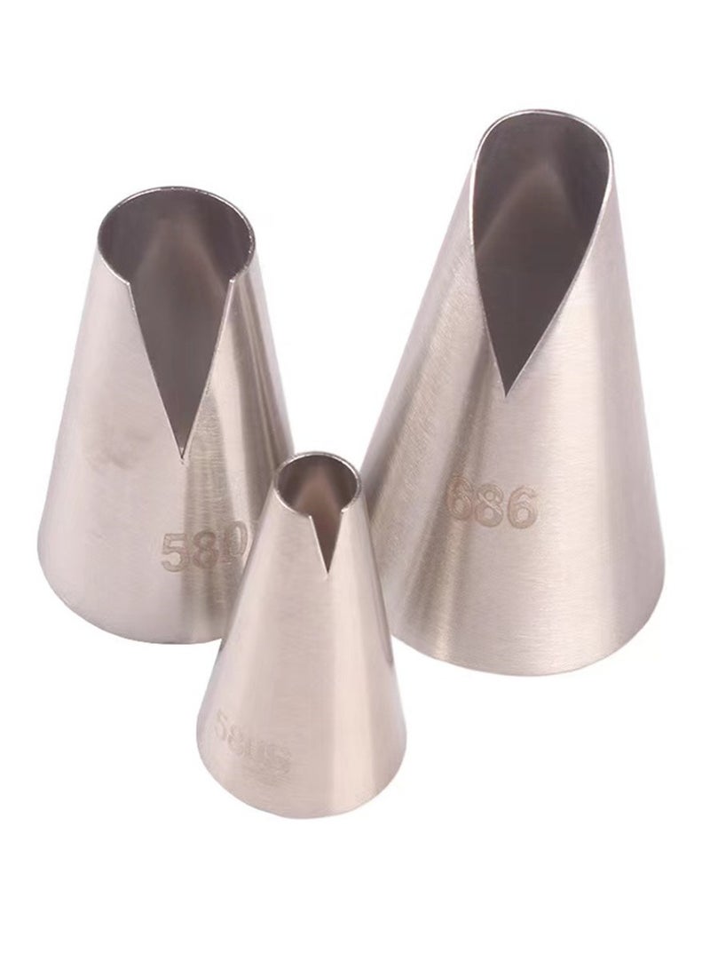 3pcs Piping Nozzles Set, Stainless Steel V Shaped Seamless Icing Nozzles, Cream Cake Piping Tips For Dessert Biscuit Cup Cake, Baking Tools, DIY Cake Decorating Supplies - Image 2