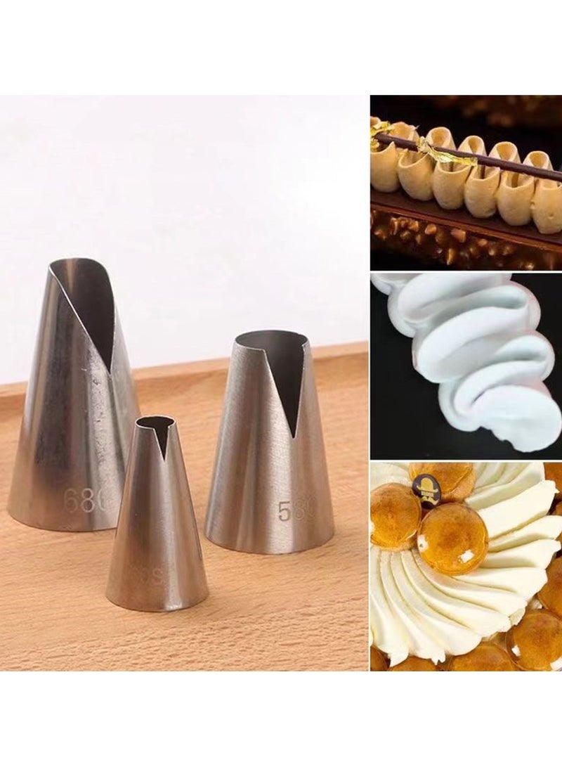 3pcs Piping Nozzles Set, Stainless Steel V Shaped Seamless Icing Nozzles, Cream Cake Piping Tips For Dessert Biscuit Cup Cake, Baking Tools, DIY Cake Decorating Supplies - Image 3