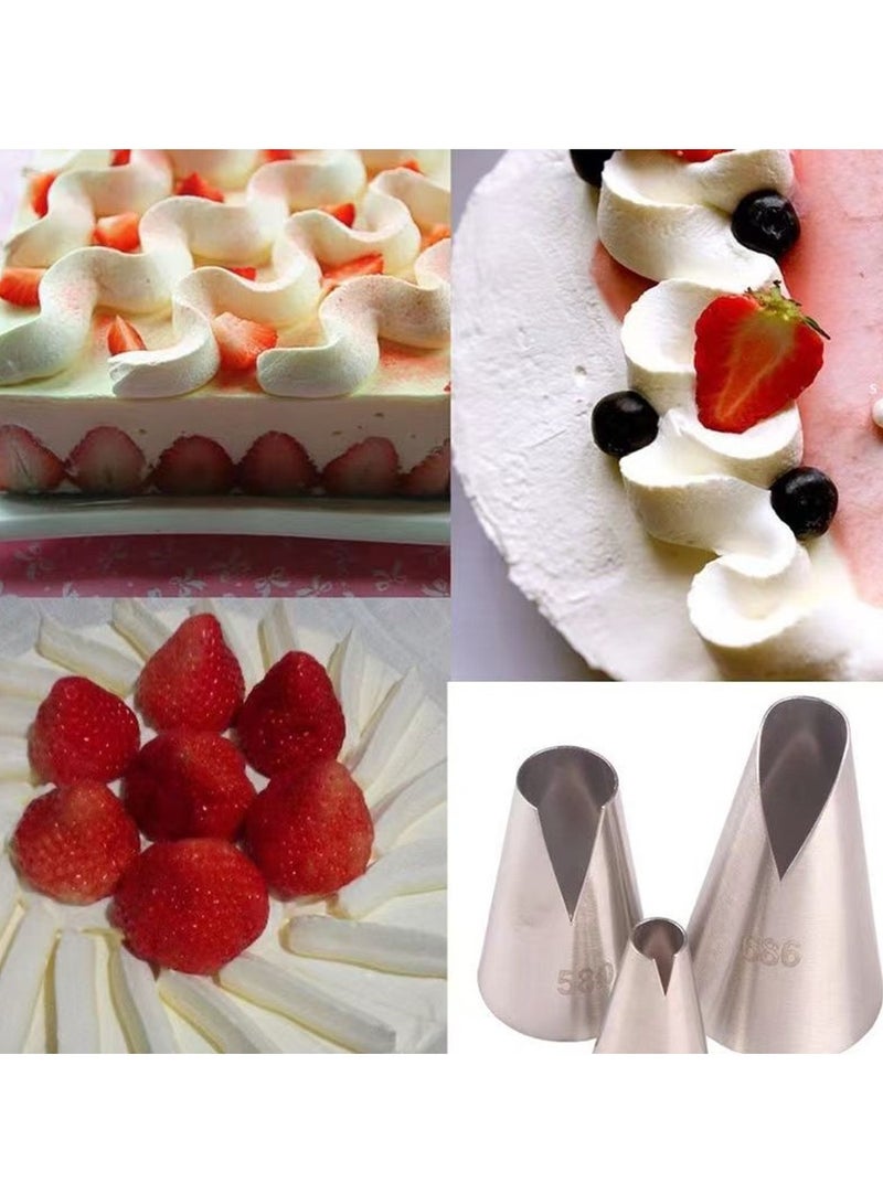 3pcs Piping Nozzles Set, Stainless Steel V Shaped Seamless Icing Nozzles, Cream Cake Piping Tips For Dessert Biscuit Cup Cake, Baking Tools, DIY Cake Decorating Supplies - Image 4