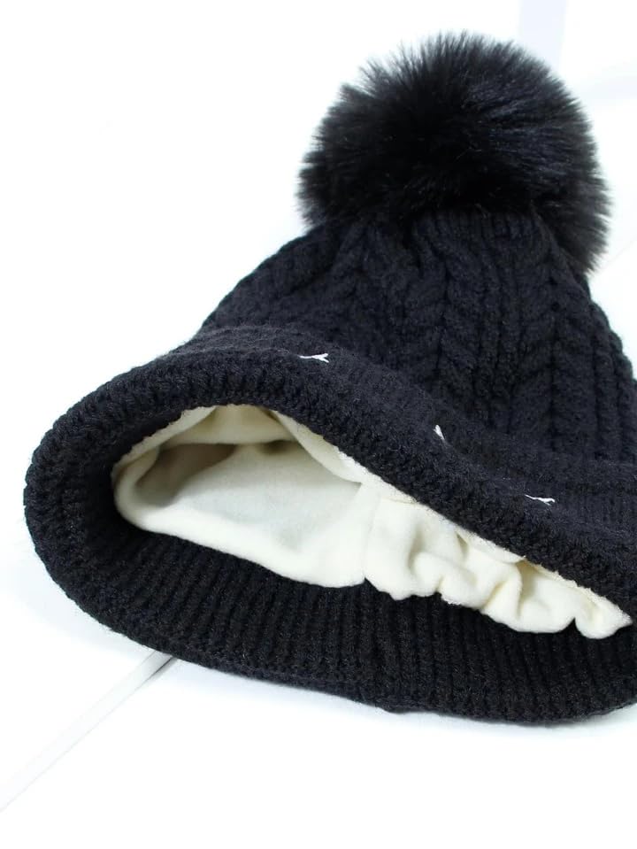Richmen Women's Knitted Hat Winter Plush Velvet Warm Woolen Cap Soft Snow Proof Stylish Slouchy Beanie Pom Pom Cap for Outdoor Girls & Ladies - Image 4