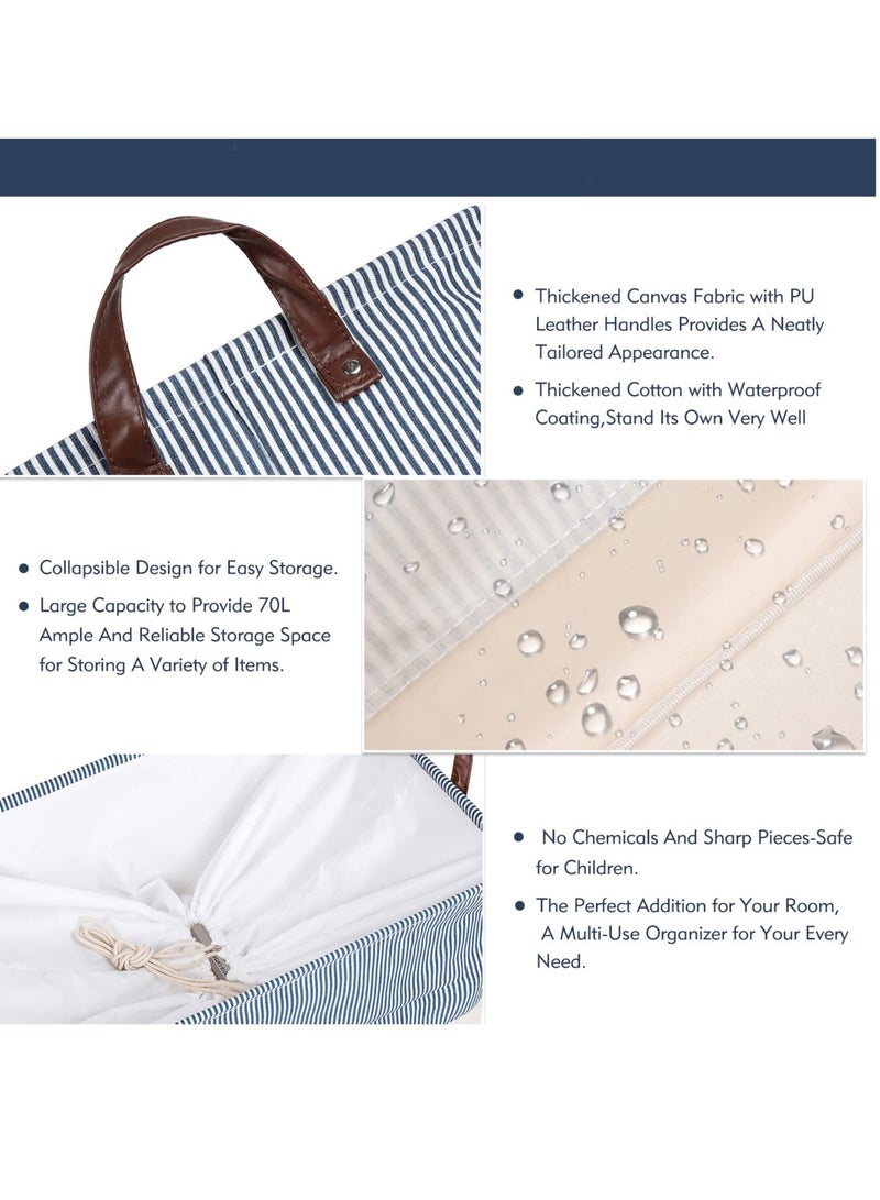 Excefore Collapsible Laundry Washing Baskets with Lid, Extra Large Drawstring Canvas Storage Boxes,Suitable for Organising Clothes Toys (Navy Blue, XL) - Image 5