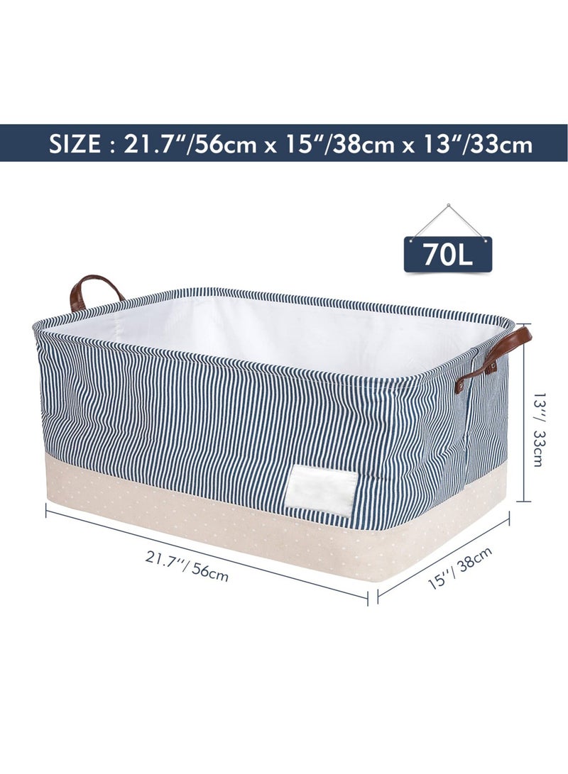 Excefore Collapsible Laundry Washing Baskets with Lid, Extra Large Drawstring Canvas Storage Boxes,Suitable for Organising Clothes Toys (Navy Blue, XL) - Image 3