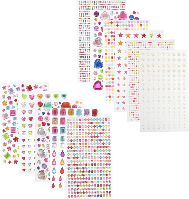 11 Sheets Acrylic Crystal Rhinestone Stickers for Scrapbooking and Nail Art, Self-Adhesive Round Gems, Sparkly Heart Gems Stickers and DIY Crafting - Image 1