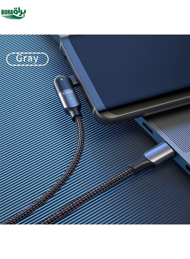 BURAQ FXCTL-WY0G 100W 5A USB-C / Type-C to Type-C 180 Degree Rotating Elbow Fast Charging Cable, Length:1.2m(Grey)  - Image 2