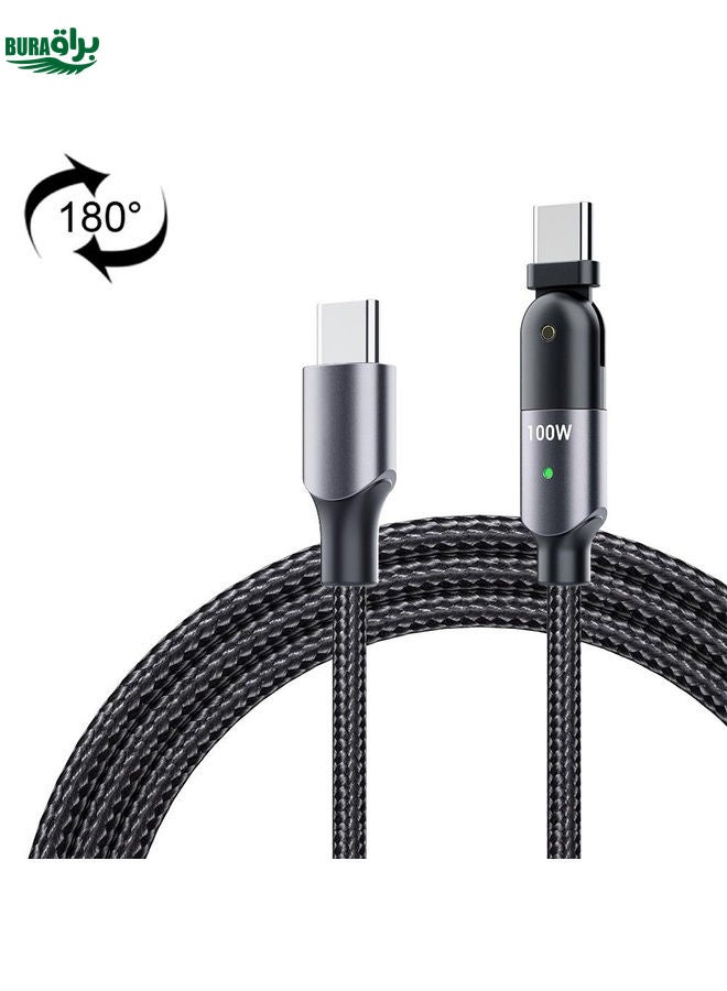BURAQ FXCTL-WY0G 100W 5A USB-C / Type-C to Type-C 180 Degree Rotating Elbow Fast Charging Cable, Length:1.2m(Grey)  - Image 1