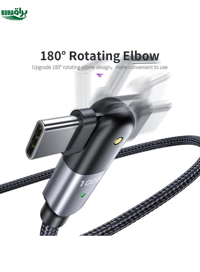 BURAQ FXCTL-WY0G 100W 5A USB-C / Type-C to Type-C 180 Degree Rotating Elbow Fast Charging Cable, Length:1.2m(Grey)  - Image 4