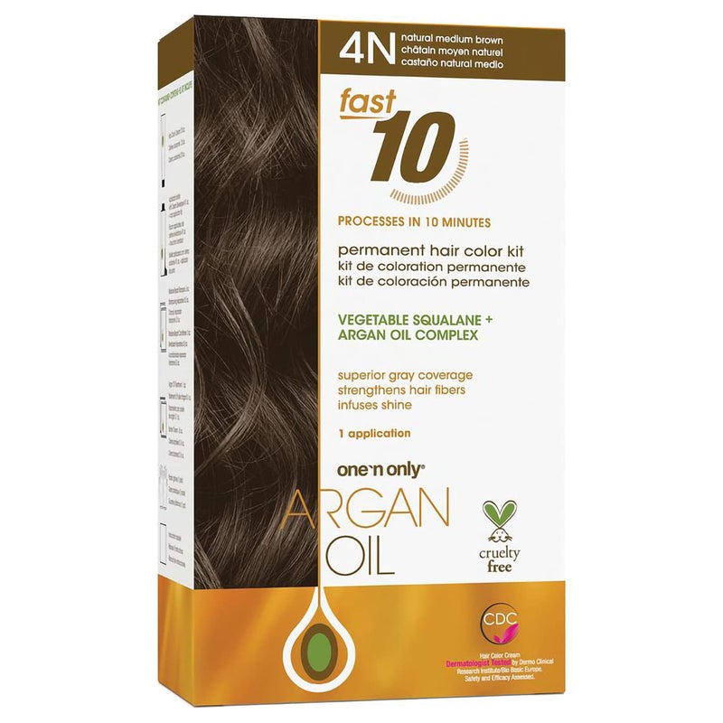 One N Only One 'N Only Fast 10 Permanent Hair Color Kit - Hair Dye for Women with Argan Oil to Maintain Moisture Balance - Advanced Micro-Pigments for Natural Tones (4N Medium Brown) - Image 1