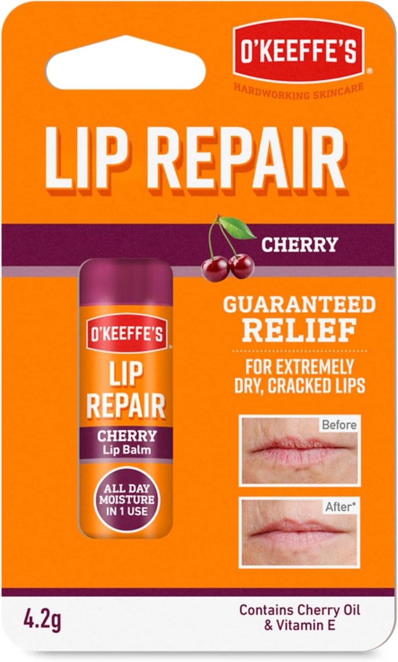 OKeeffes Lip Repair Cherry 42g For Extremely Dry Cracked Lips With Cherry Vitamin E Oil Provides All Day Hydration