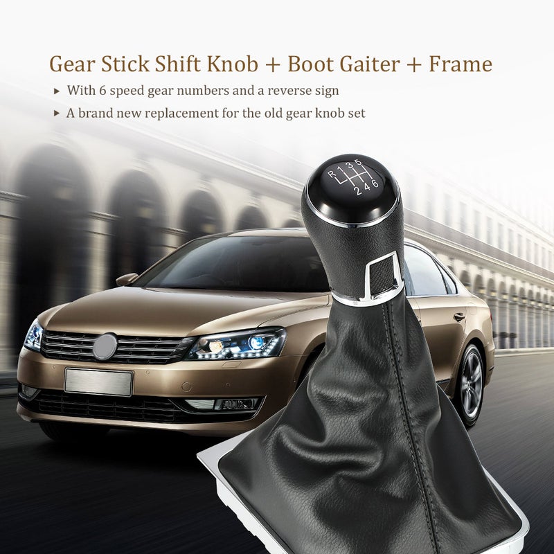 6 Speed Gear Shift Knob Leather Boot for VW Passat B7 - Image 1