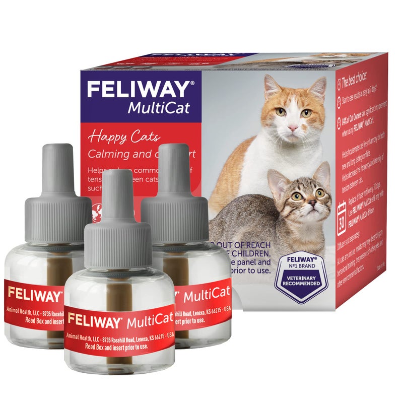 FELIWAYÂ® MultiCat 3 x 30 Day Cat Calming Refills for Pheromone Diffuser, 3 x 48ml Value Pack- Helps Reduce Conflicts and Signs of Tension in Multi-Cat Households - Image 1