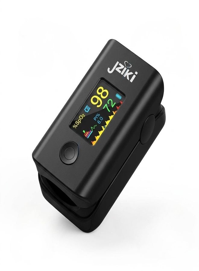 AIKA Finger Tip Pulse Oximeter | High Accuracy | SPO2|Perfusion Index | OLED Display | CE Certified | Heart Rate - Black (Jziki) - Image 1
