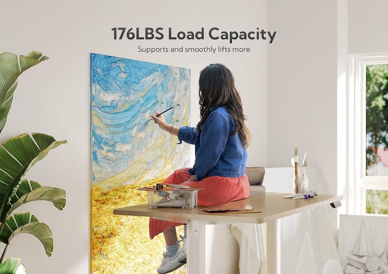 Claiks 1 مكتب واقف كهربائي، مكتب قابل لتعديل الارتفاع للوقوف، 48×24 بوصة، مكتب منزلي للجلوس والوقوف مع لوحة توصيل، إطار أبيض/سطح طبيعي - Image 2
