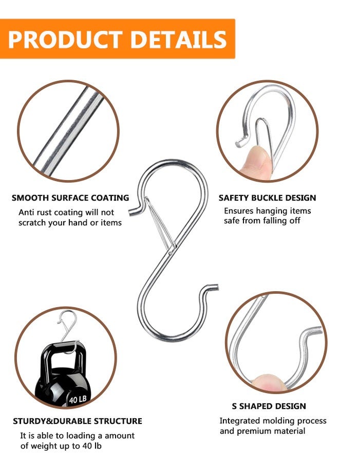 HOOTO 10 S-Hooks for hanging safety buckles, 3.5 inches Heavy Duty Metal S-Hooks Stainless Steel for hanging kitchen utensils, cups, flower pots, plants, bags, hats (Silver) - Image 3