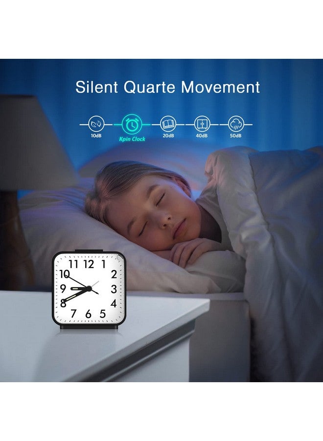 ORIA Analog Alarm Clock, Silent Alarm Clock, Non Ticking Alarm Clock, Small Alarm Clock With Nightlight, Snooze, Ascending Beep Sounds, Simple Operation For Bedroom, Home, Black - Image 2