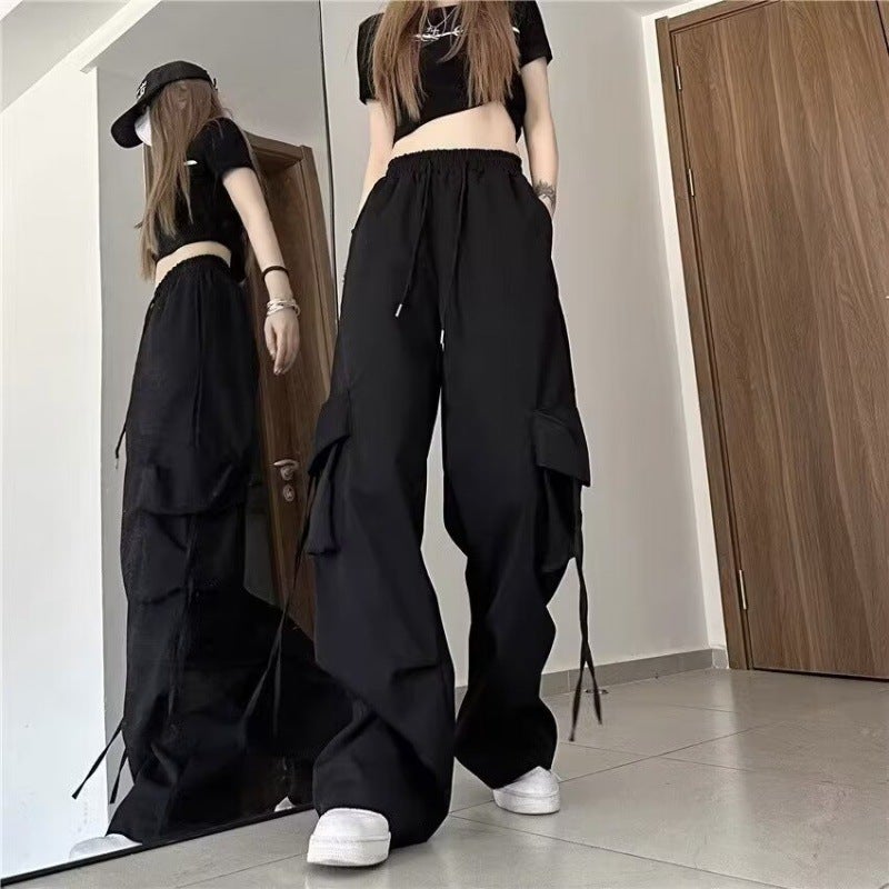 2024 Retro American Work Pants for Women Autumn Winter Casual Wide Leg Black - Image 2
