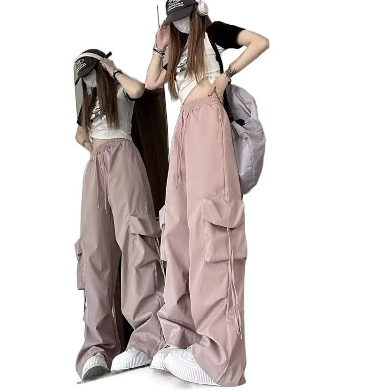 2024 Retro American Work Pants for Women Autumn Winter Casual Wide Leg Black - Image 3