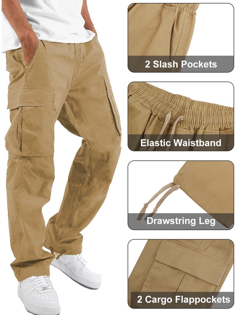 whox Mens Cargo Pants Casual Outdoor Hiking Pants for Men Athletic Joggers Sweatpants Khaki - Image 5