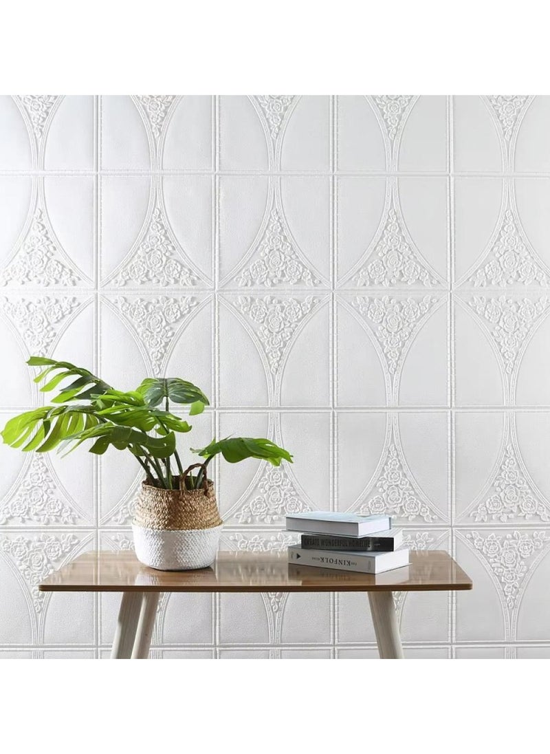 JSA - 10 Pices 3D Wall Panel 3D Texture PVC Wallpaper Diamond Design Decorative Wall Cover For Living Room Lobby Bedroom Office Each PVC 70*70cm White - Image 1