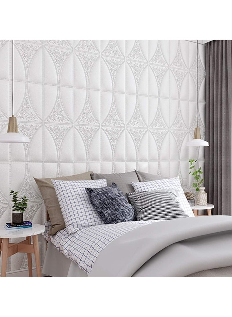 JSA - 10 Pices 3D Wall Panel 3D Texture PVC Wallpaper Diamond Design Decorative Wall Cover For Living Room Lobby Bedroom Office Each PVC 70*70cm White - Image 1