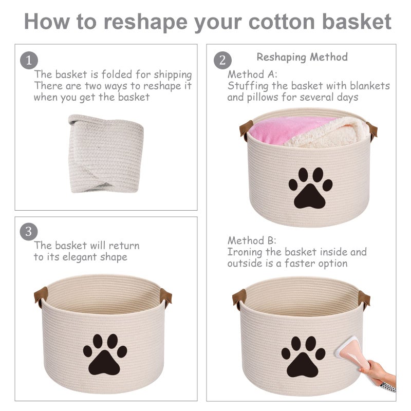 Morezi Dog toy bin pet cat toy box baskets in large suff storage - Perfect for collect toys, grooming stuff, closthing, diapers for Living Room, Playroom, Closet, Home - Beige - Image 5