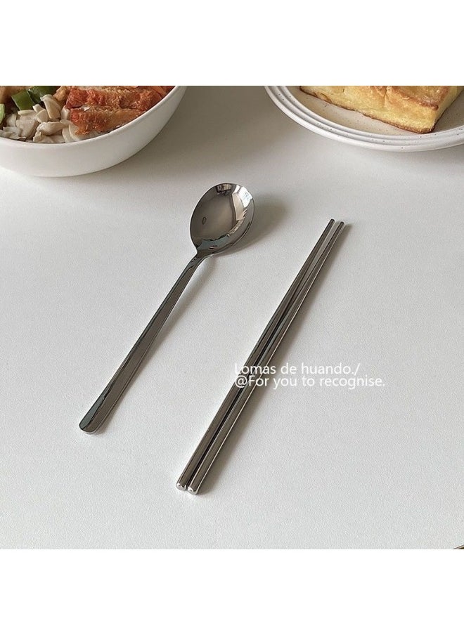 Generic - 筷子勺子套装304不锈钢餐具家居家用防霉两件套学生便携式筷叉勺-规格:,【不锈钢304材质】-好用放心且不贵,-颜色:,【套装】韩式勺子+筷子（方）, - Image 1