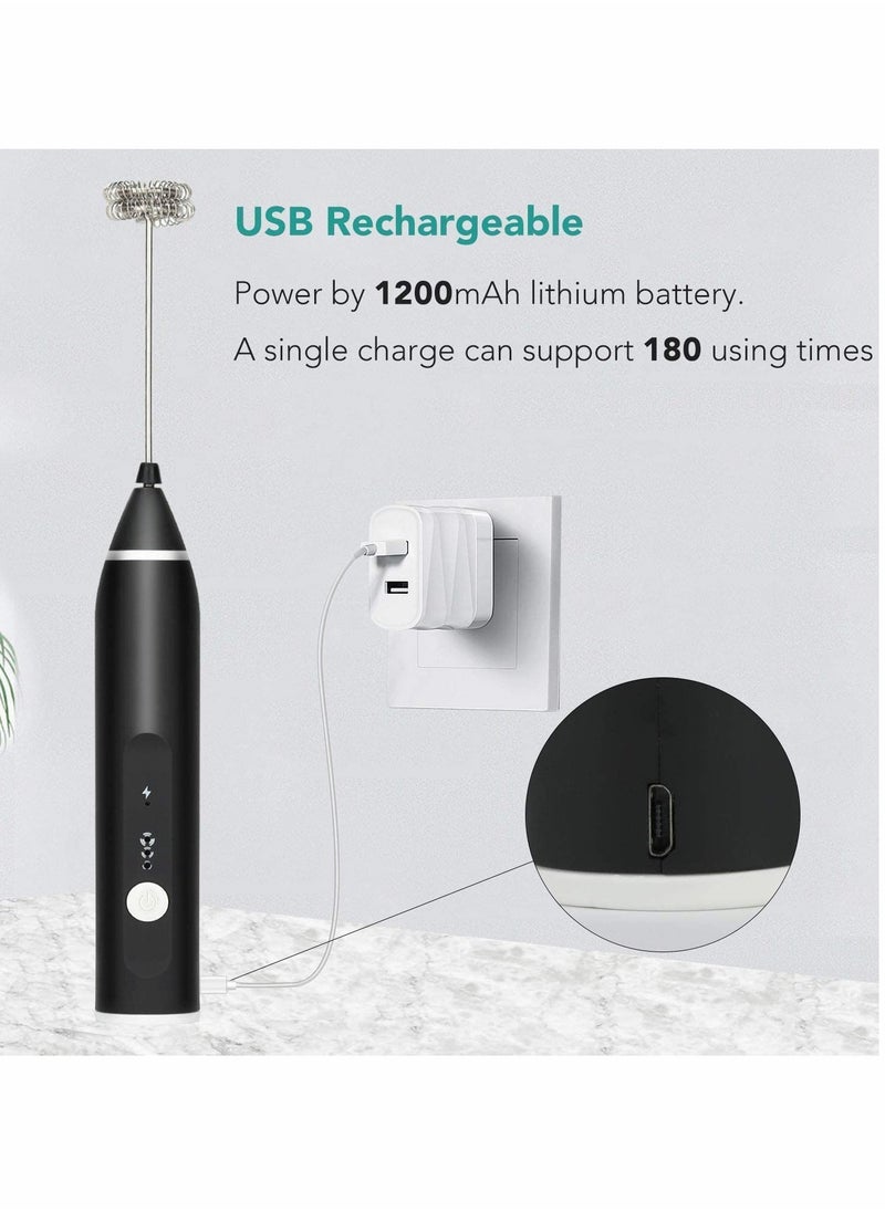 Excefore - خفاقة الحليب الكهربائية للقهوة مع إمكانية إعادة الشحن عبر USB وضبط القوة بثلاث سرعات 2 في 1 مثالية للاتيه والكابتشينو - Image 1