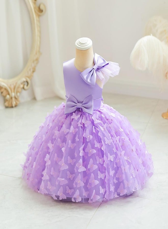 OBEEII Flower Girl Toddler Baby Girl Dress Infant Wedding Birthday Party Pageant Dress Bowknot Stain Tulle Butterfly Dress Princess Tutu Formal Dresses Purple 3-4 T - Image 4
