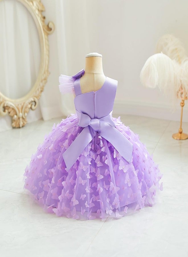 OBEEII Flower Girl Toddler Baby Girl Dress Infant Wedding Birthday Party Pageant Dress Bowknot Stain Tulle Butterfly Dress Princess Tutu Formal Dresses Purple 3-4 T - Image 5