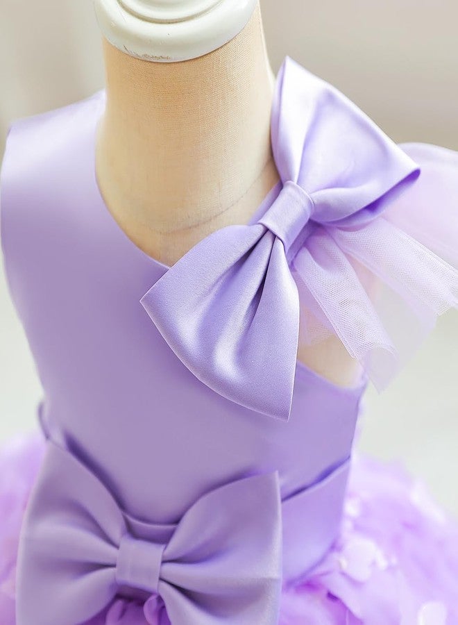 OBEEII Flower Girl Toddler Baby Girl Dress Infant Wedding Birthday Party Pageant Dress Bowknot Stain Tulle Butterfly Dress Princess Tutu Formal Dresses Purple 3-4 T - Image 2