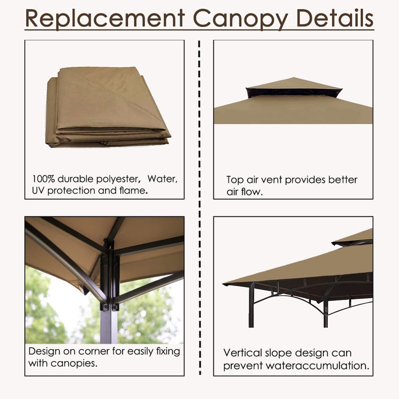 Hugline Grill Gazebo Replacement Canopy Roof â€“ Hugline 5x8 Outdoor Grill Shelter Canopy Top Double Tiered BBQ Tent Cover Fit for Model L-GG001PST-F (Khaki) - Image 4