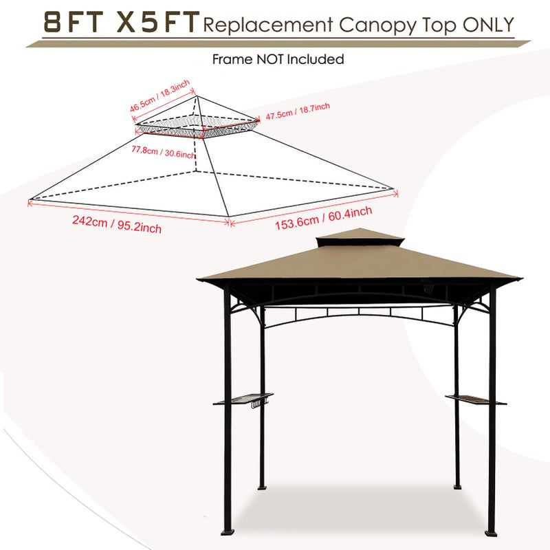 Hugline Grill Gazebo Replacement Canopy Roof â€“ Hugline 5x8 Outdoor Grill Shelter Canopy Top Double Tiered BBQ Tent Cover Fit for Model L-GG001PST-F (Khaki) - Image 3