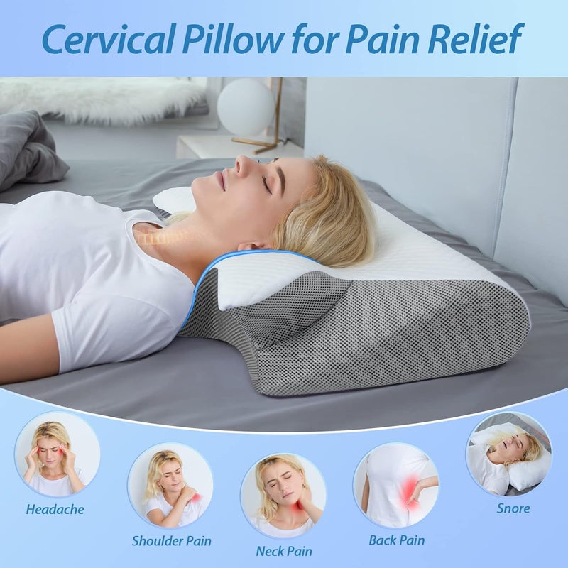 HOMCA Memory Foam Pillow, 2 in 1 Neck Support Pillow for Sleeping, Ergonomic Bed Pillow for Side Back Stomach Sleepers(Gray) - Image 2
