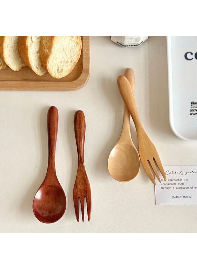 YUANJIN Yuan Hibiscus/ins Japanese-style Lotus Nanmu Log Fork Spoon Baby Complementary Fork Spoon High-end Tableware Suit-Specifications:Lotus Wood Single Fork  - Image 2